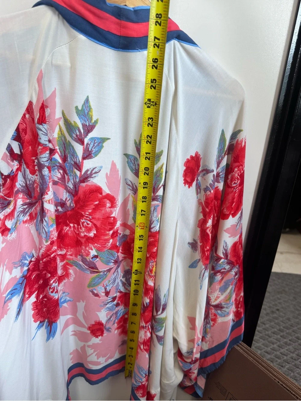 Flying Tomato Cream Kimono Cardigan with Red & Blue Floral Accents